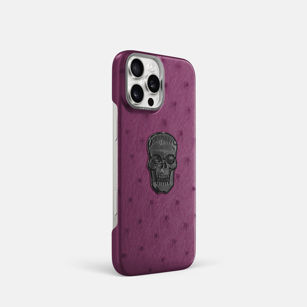Purple iPhone 16 Pro Classic Case Ostrich with Steel Metal -2 | Purple-Steel
