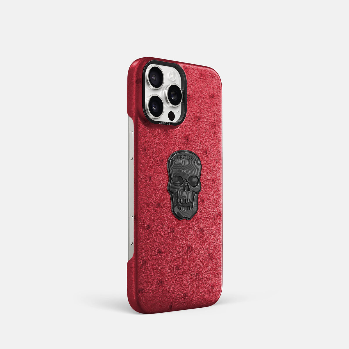 Red iPhone 16 Pro Classic Case Ostrich with Black Metal -2 | Red-Black