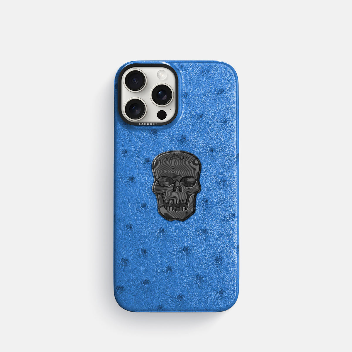 Royal-Blue iPhone 16 Pro Classic Case Ostrich with Black Metal -1 | Royal-Blue-Black