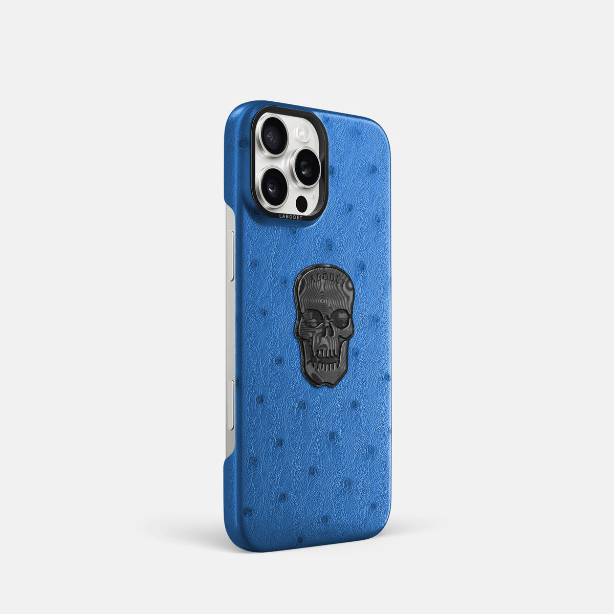 Royal-Blue iPhone 16 Pro Classic Case Ostrich with Black Metal -2 | Royal-Blue-Black