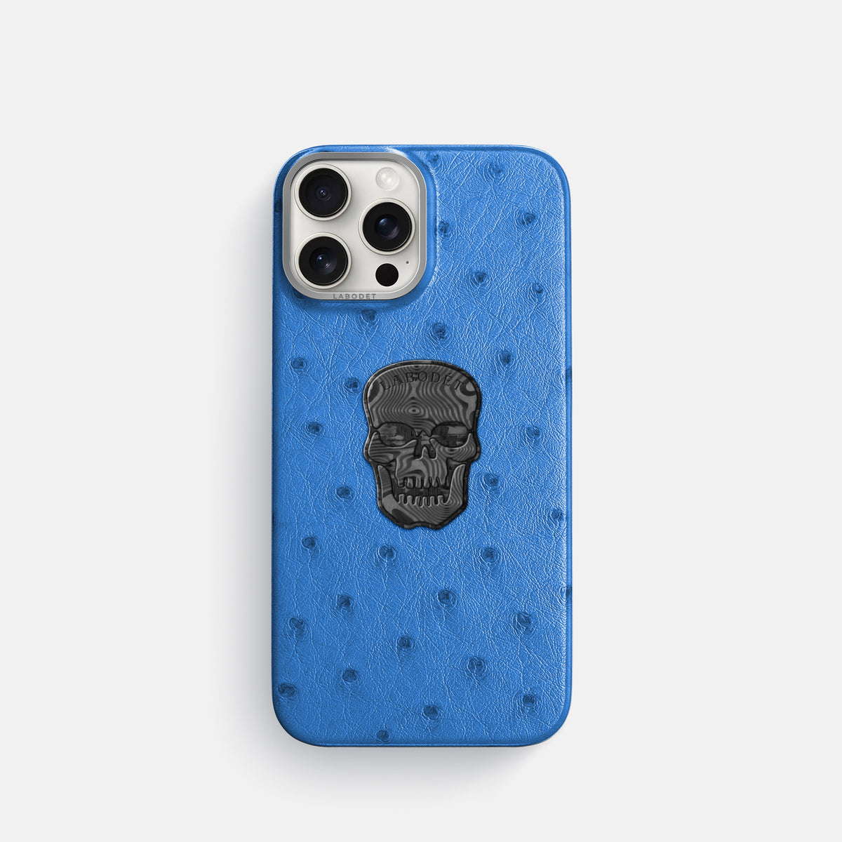 Royal-Blue iPhone 16 Pro Classic Case Ostrich with Steel Metal -1 | Royal-Blue-Steel