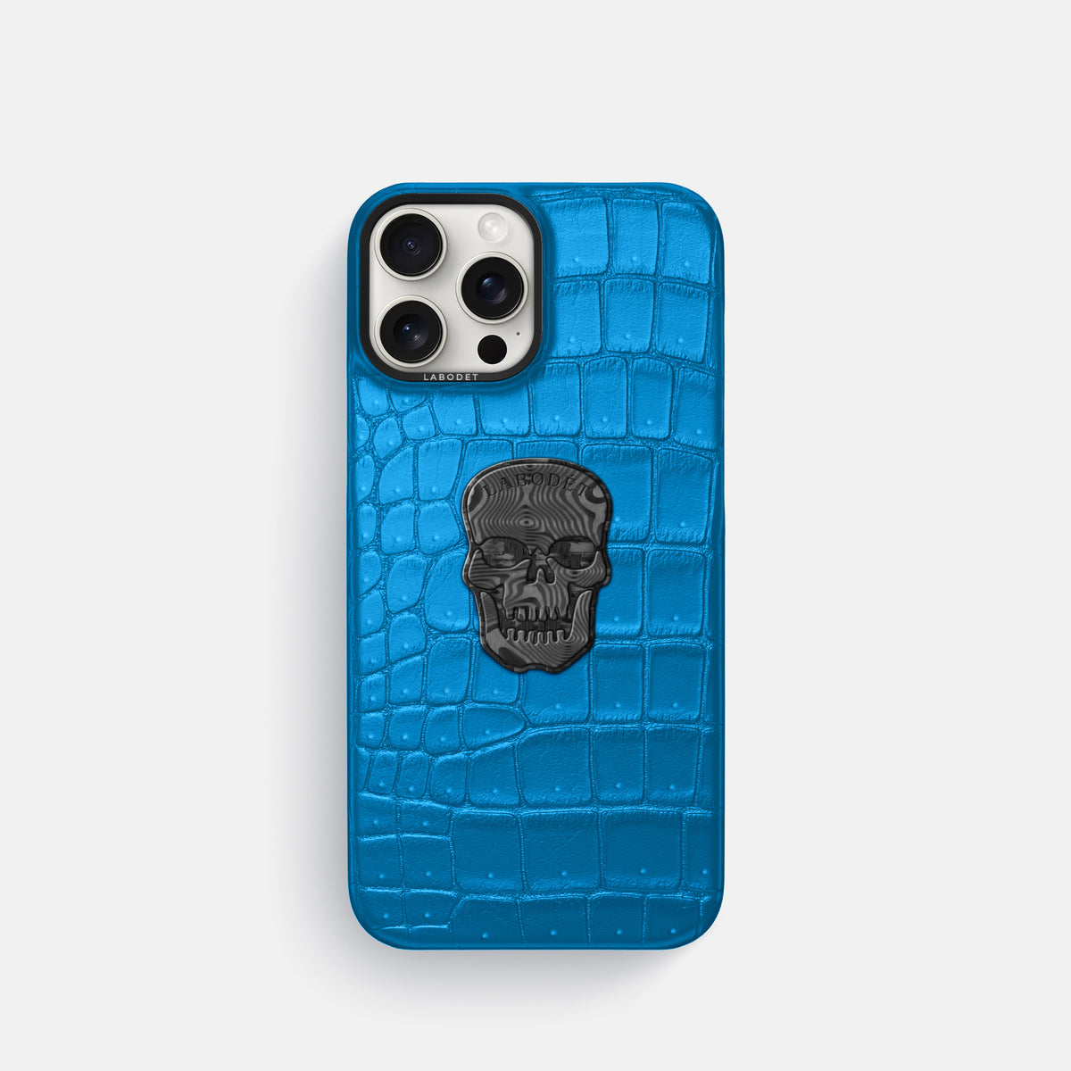 Blue-Lagoon iPhone 16 Pro Porosus Crocodile Porosus Crocodile with Black Metal -1 | Blue-Lagoon-Black