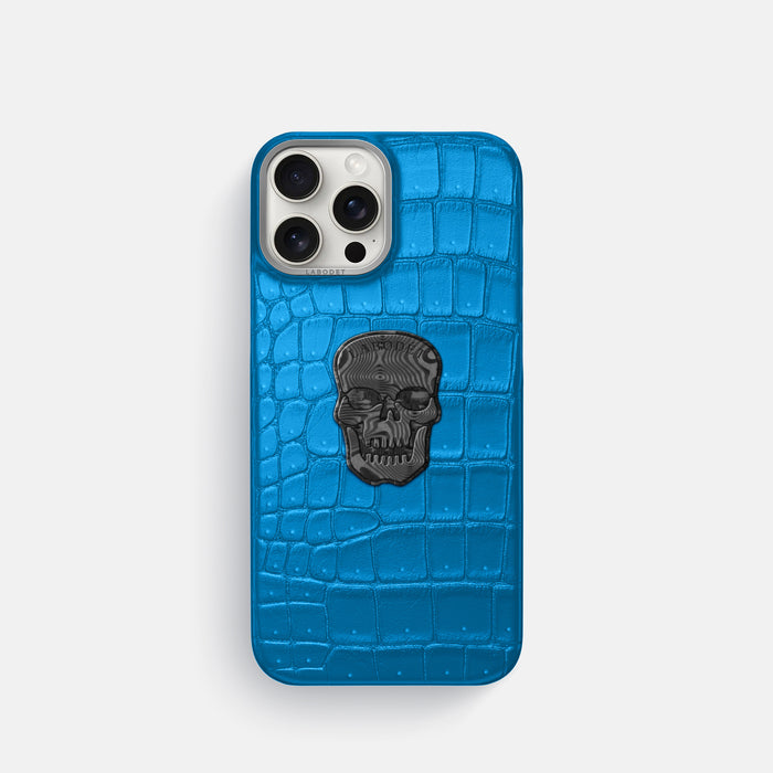 Blue-Lagoon iPhone 16 Pro Porosus Crocodile Porosus Crocodile with Steel Metal -1 | Blue-Lagoon-Steel