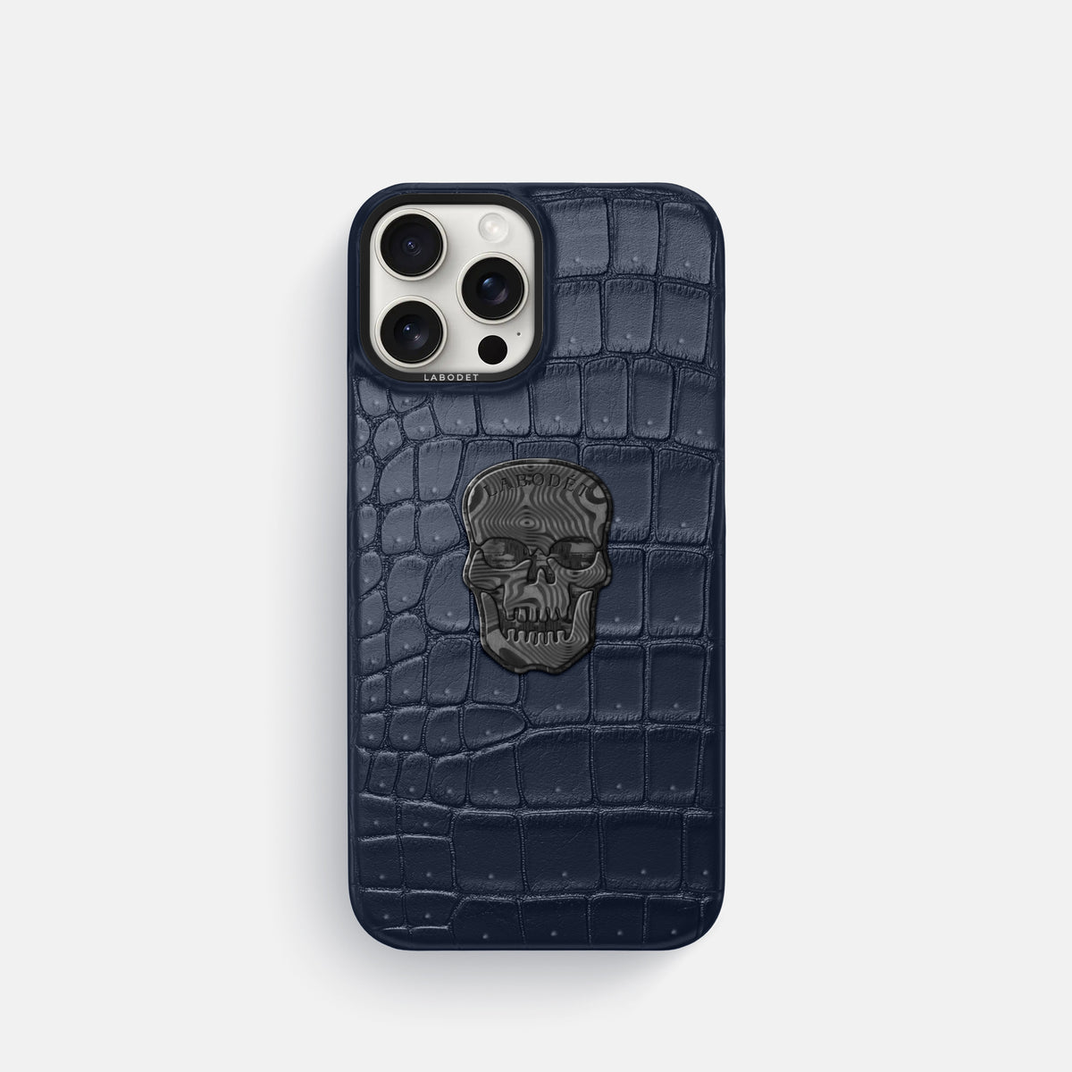Deep Blue Sea iPhone 16 Pro Porosus Crocodile Porosus Crocodile with Black Metal -1 | Deep-Blue-Sea-Black