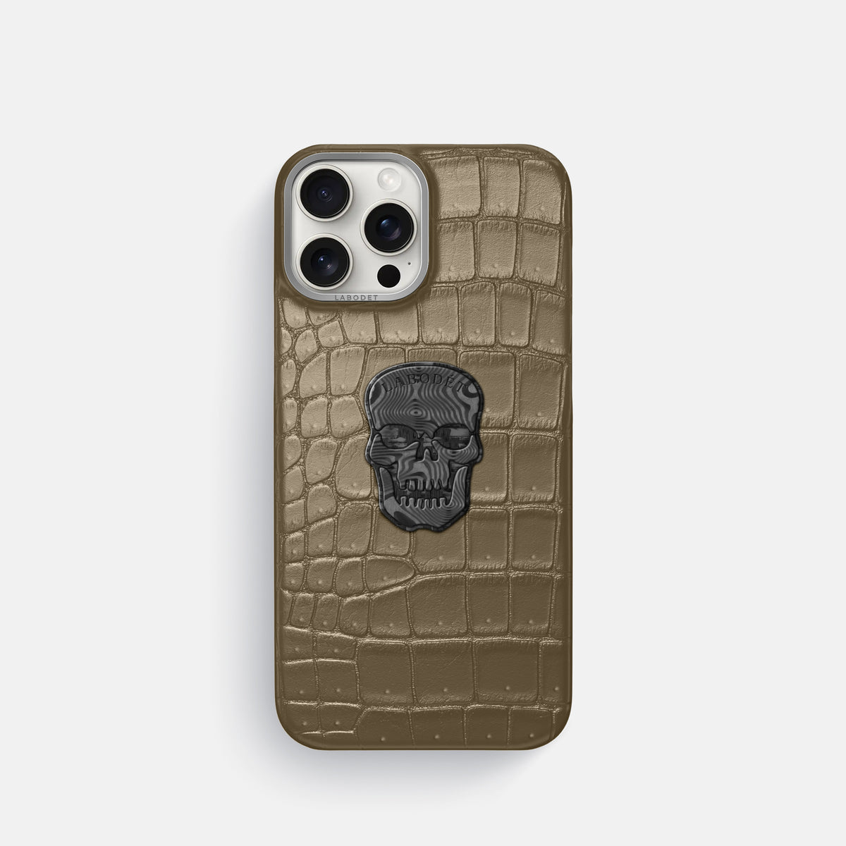 Kaki-Green iPhone 16 Pro Porosus Crocodile Porosus Crocodile with Steel Metal -1 | Kaki-Green-Steel
