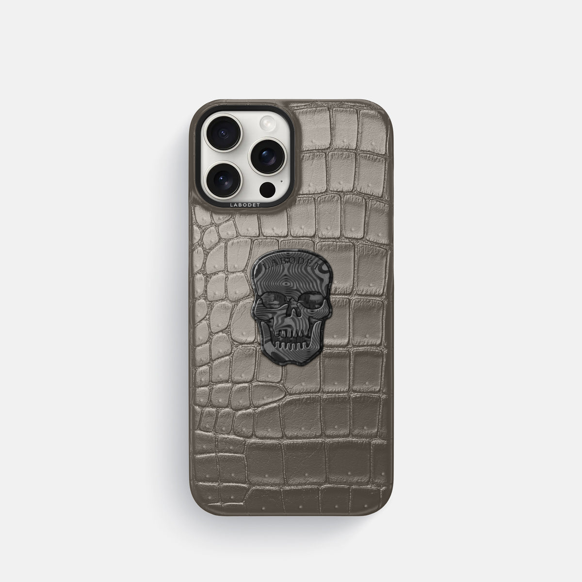 Lava-Stone iPhone 16 Pro Porosus Crocodile Porosus Crocodile with Black Metal -1 | Lava-Stone-Black