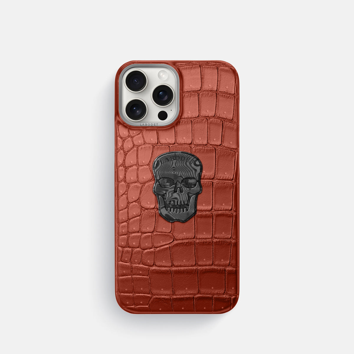 Mahogany-Brown iPhone 16 Pro Porosus Crocodile Porosus Crocodile with Steel Metal -1 | Mahogany-Brown-Steel