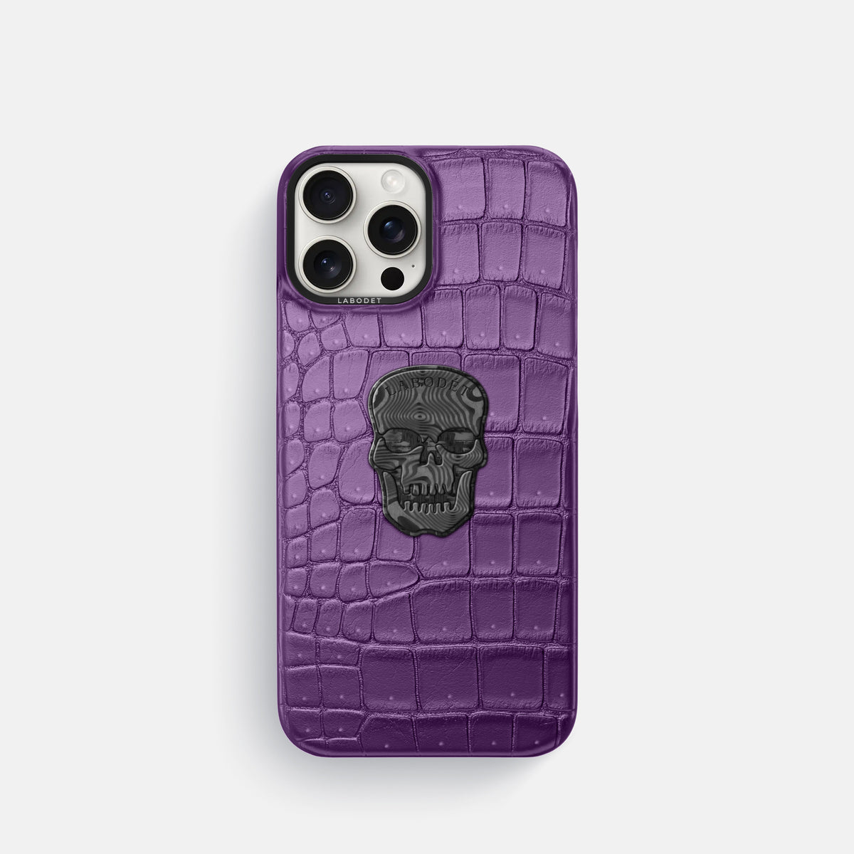 Purple iPhone 16 Pro Porosus Crocodile Porosus Crocodile with Black Metal -1 | Purple-Black