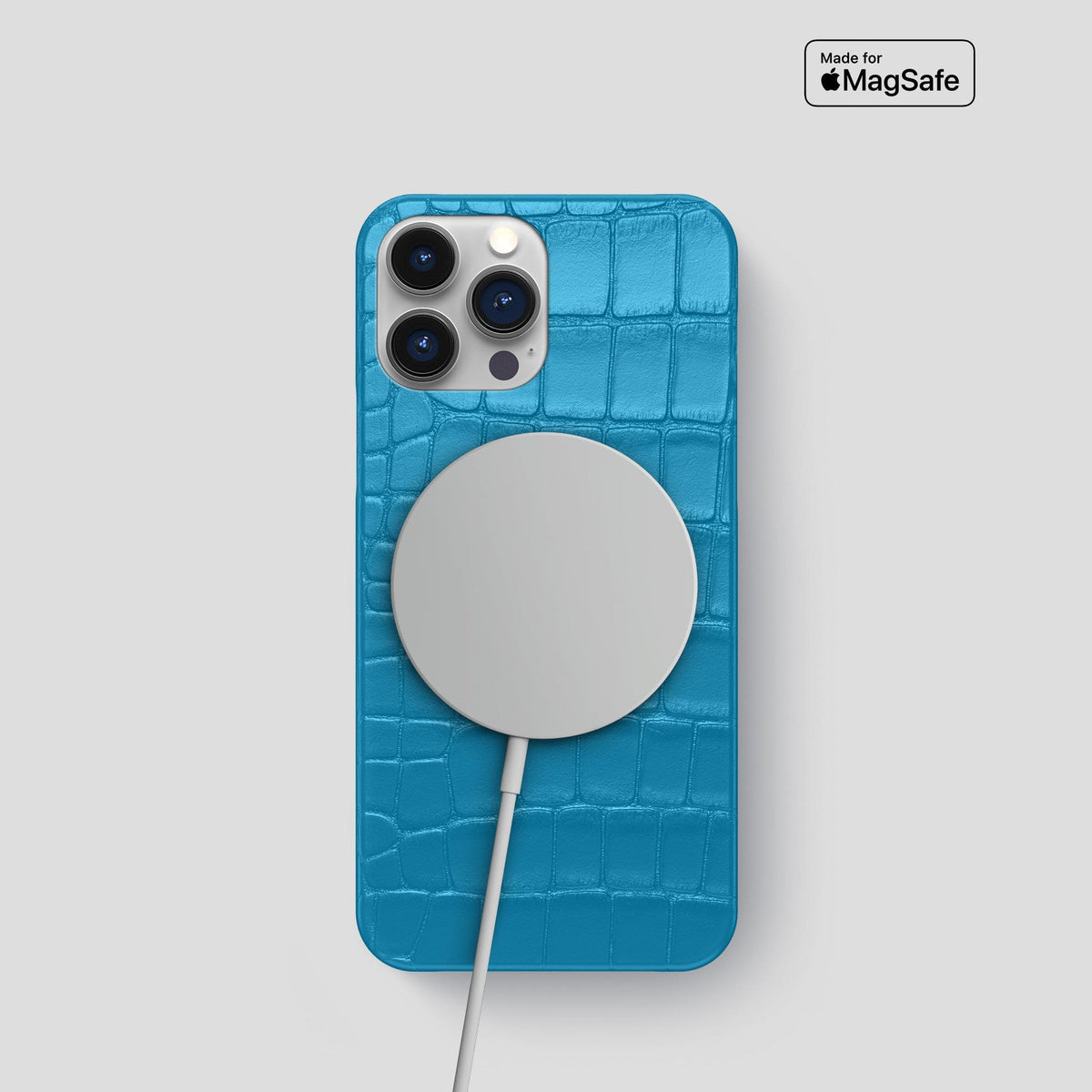 Curaçao-Blue iPhone 15 Pro Slim Case Alligator -5 | Curaçao-Blue