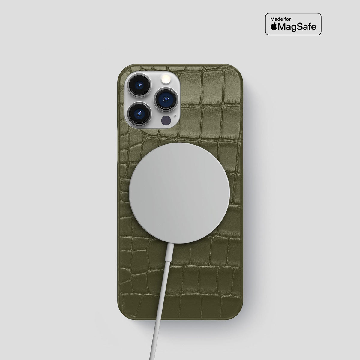 Kaki-Green iPhone 15 Pro Slim Case Alligator -5 | Kaki-Green