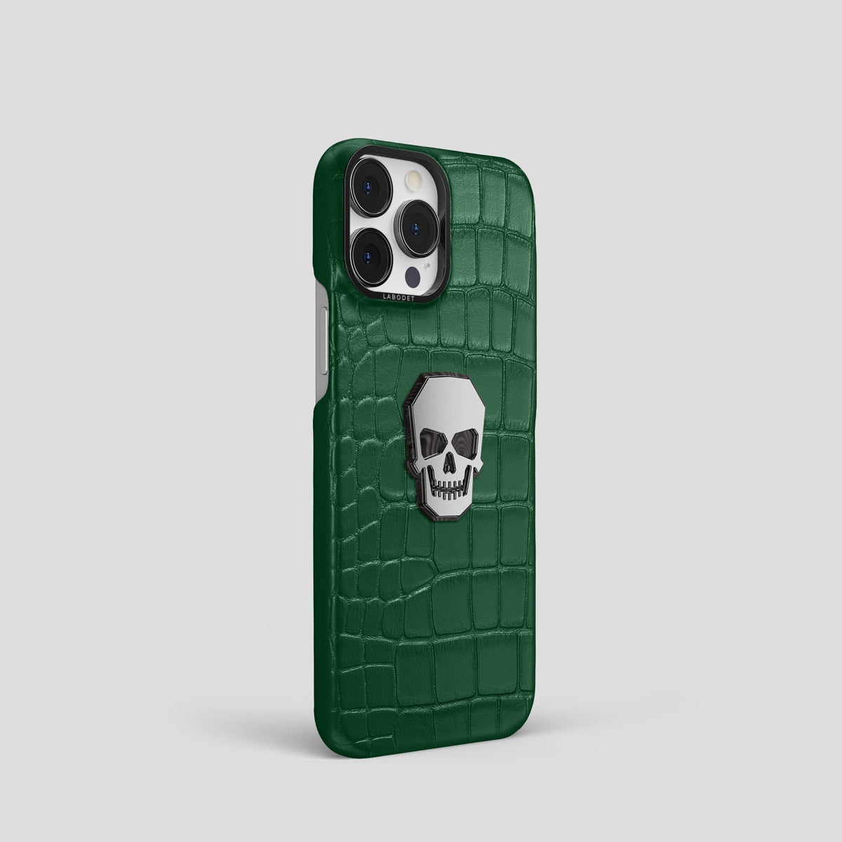 Forest-Green iPhone 15 Pro Classic Case With Titanium Skull Alligator with Black Metal -2 | Forest-Green-Black