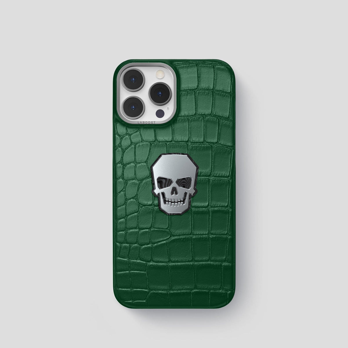 Forest-Green iPhone 15 Pro Classic Case With Titanium Skull Alligator with Steel Metal -1 | Forest-Green-Steel