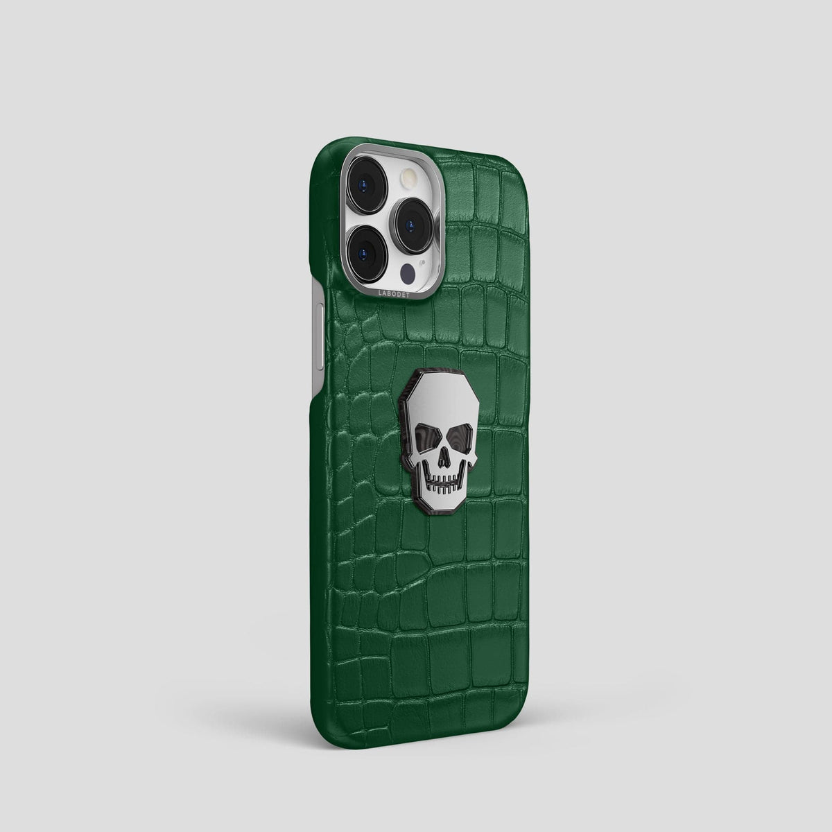 Forest-Green iPhone 15 Pro Classic Case With Titanium Skull Alligator with Steel Metal -2 | Forest-Green-Steel