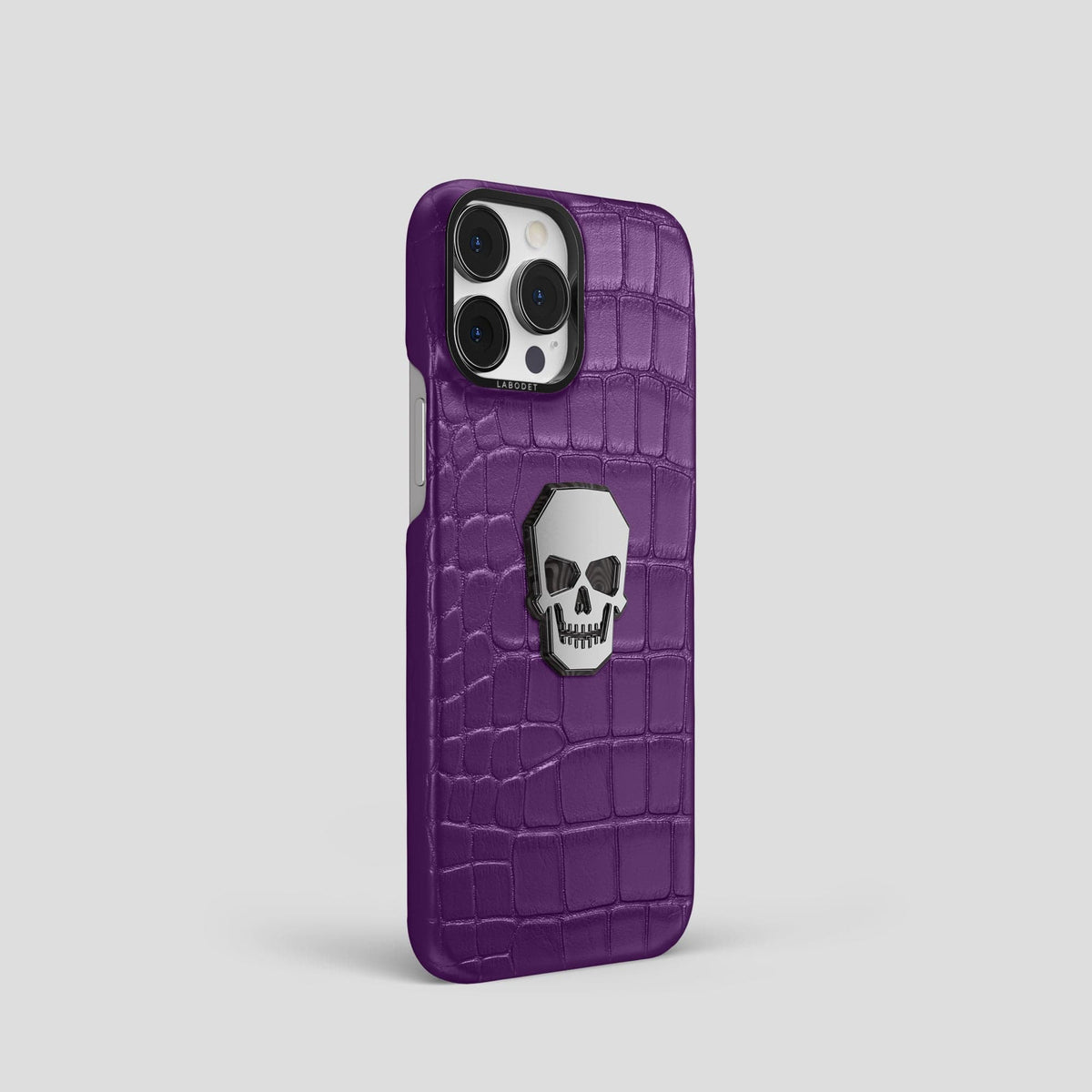 Purple iPhone 15 Pro Classic Case With Titanium Skull Alligator with Black Metal -2 | Purple-Black