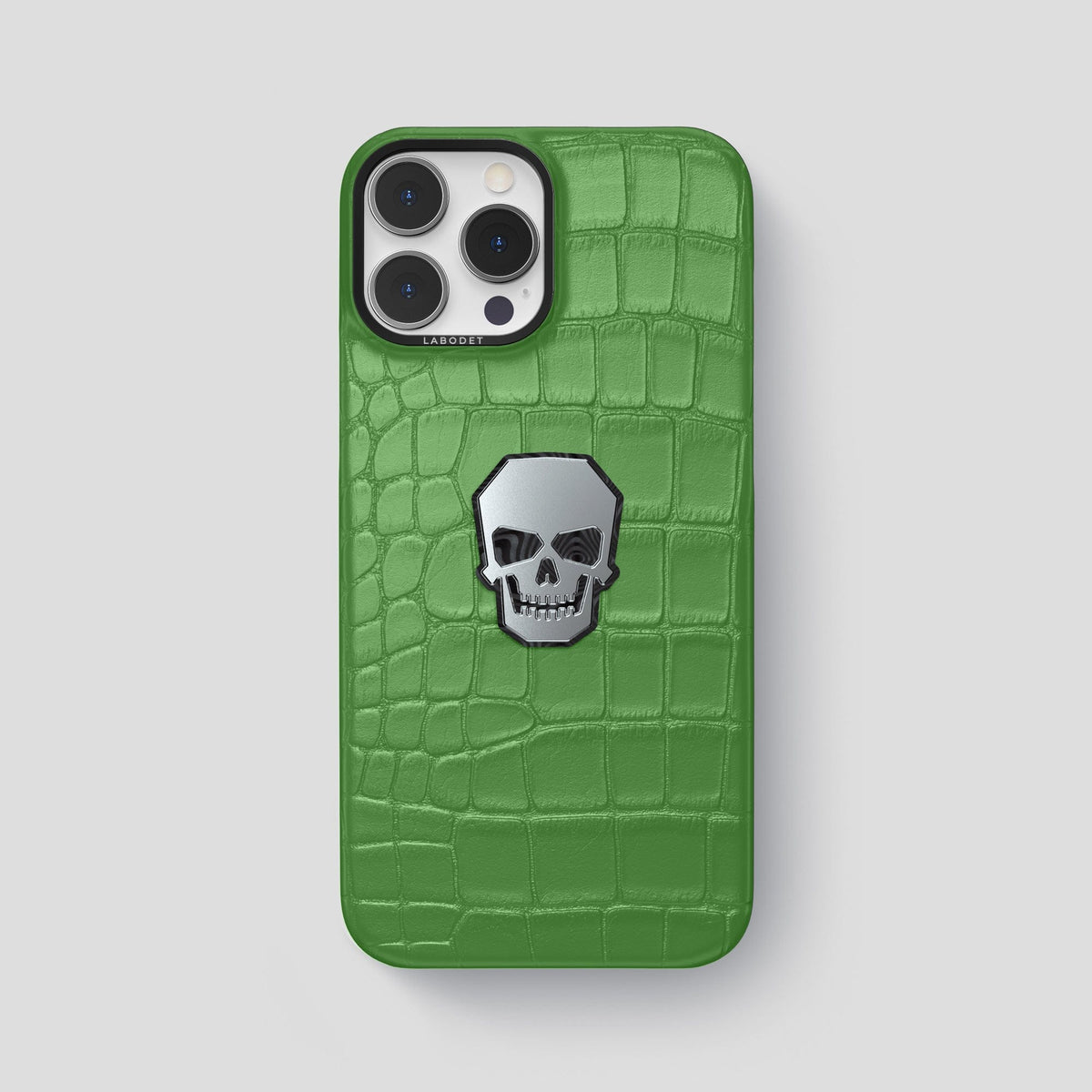 Apple-Green iPhone 15 Pro Max Classic Case With Titanium Skull Alligator with Black Metal -1 | Apple-Green-Black