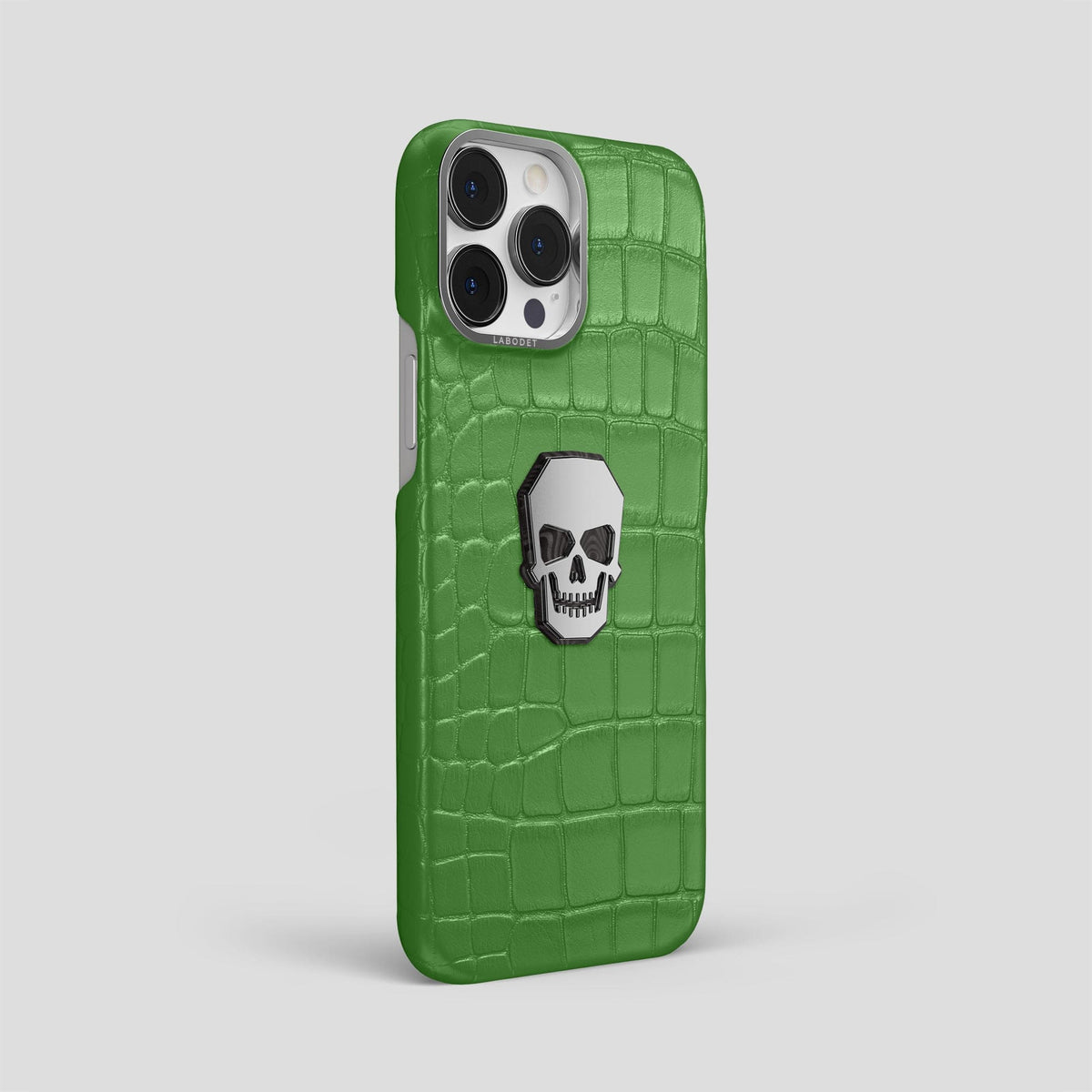 Apple-Green iPhone 15 Pro Max Classic Case With Titanium Skull Alligator with Steel Metal -2 | Apple-Green-Steel