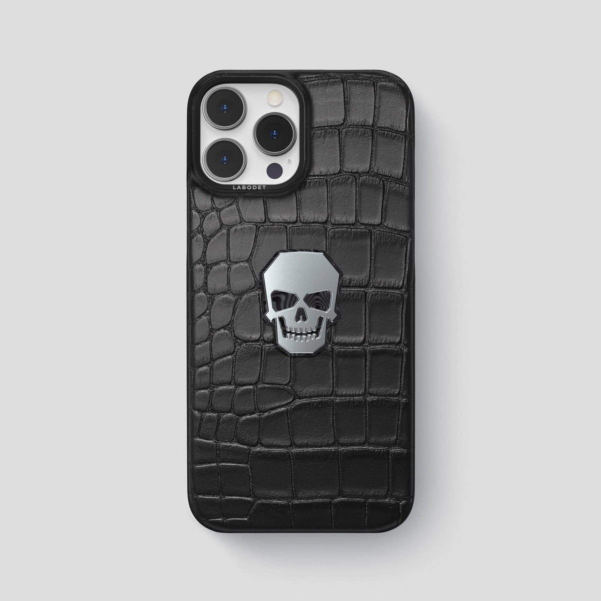 Black iPhone 15 Pro Max Classic Case With Titanium Skull Alligator with Black Metal -1 | Black-Black