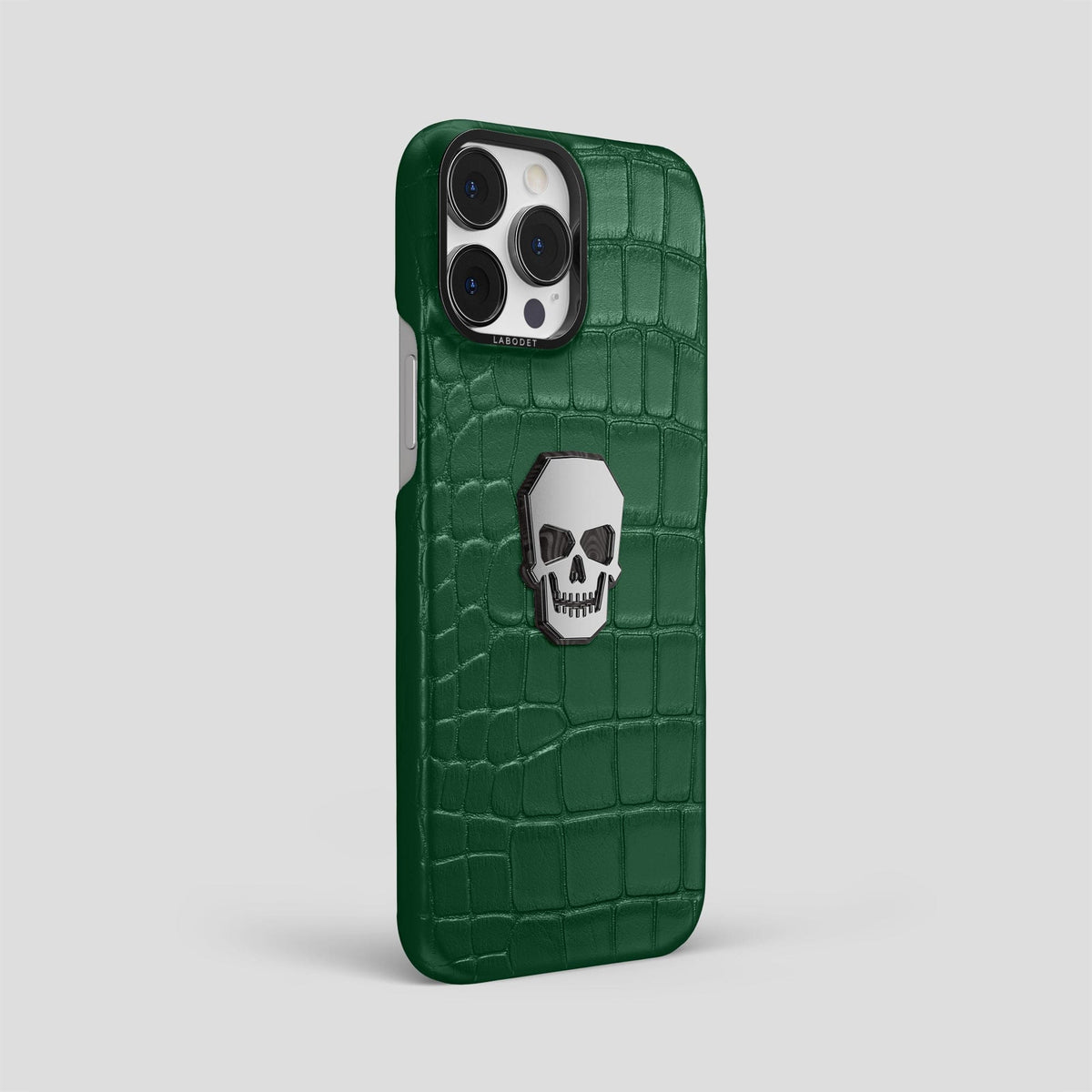 Forest-Green iPhone 15 Pro Max Classic Case With Titanium Skull Alligator with Black Metal -2 | Forest-Green-Black