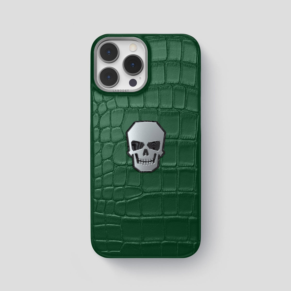 Forest-Green iPhone 15 Pro Max Classic Case With Titanium Skull Alligator with Steel Metal -1 | Forest-Green-Steel