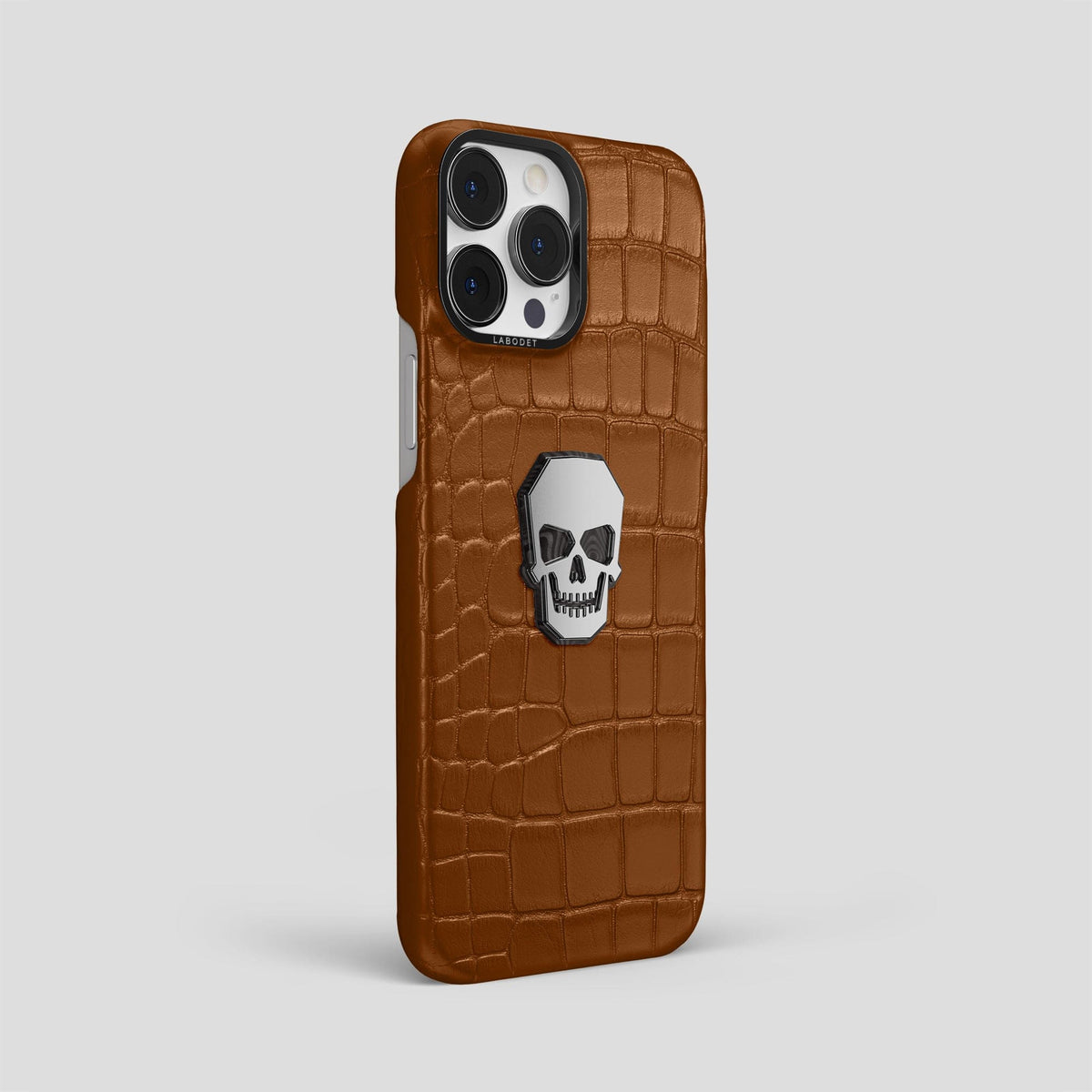 Honey iPhone 15 Pro Max Classic Case With Titanium Skull Alligator with Black Metal -2 | Honey-Black