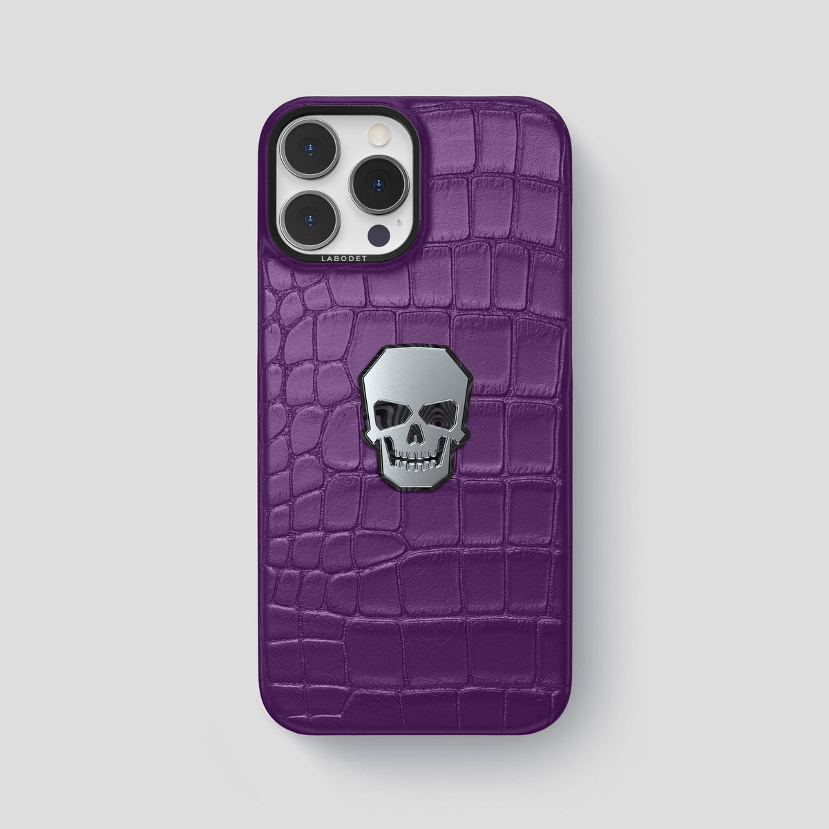 Purple iPhone 15 Pro Max Classic Case With Titanium Skull Alligator with Black Metal -1 | Purple-Black