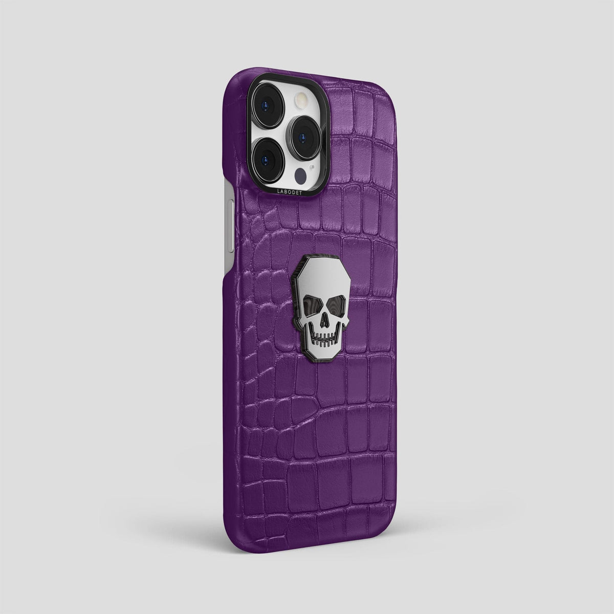 Purple iPhone 15 Pro Max Classic Case With Titanium Skull Alligator with Black Metal -2 | Purple-Black