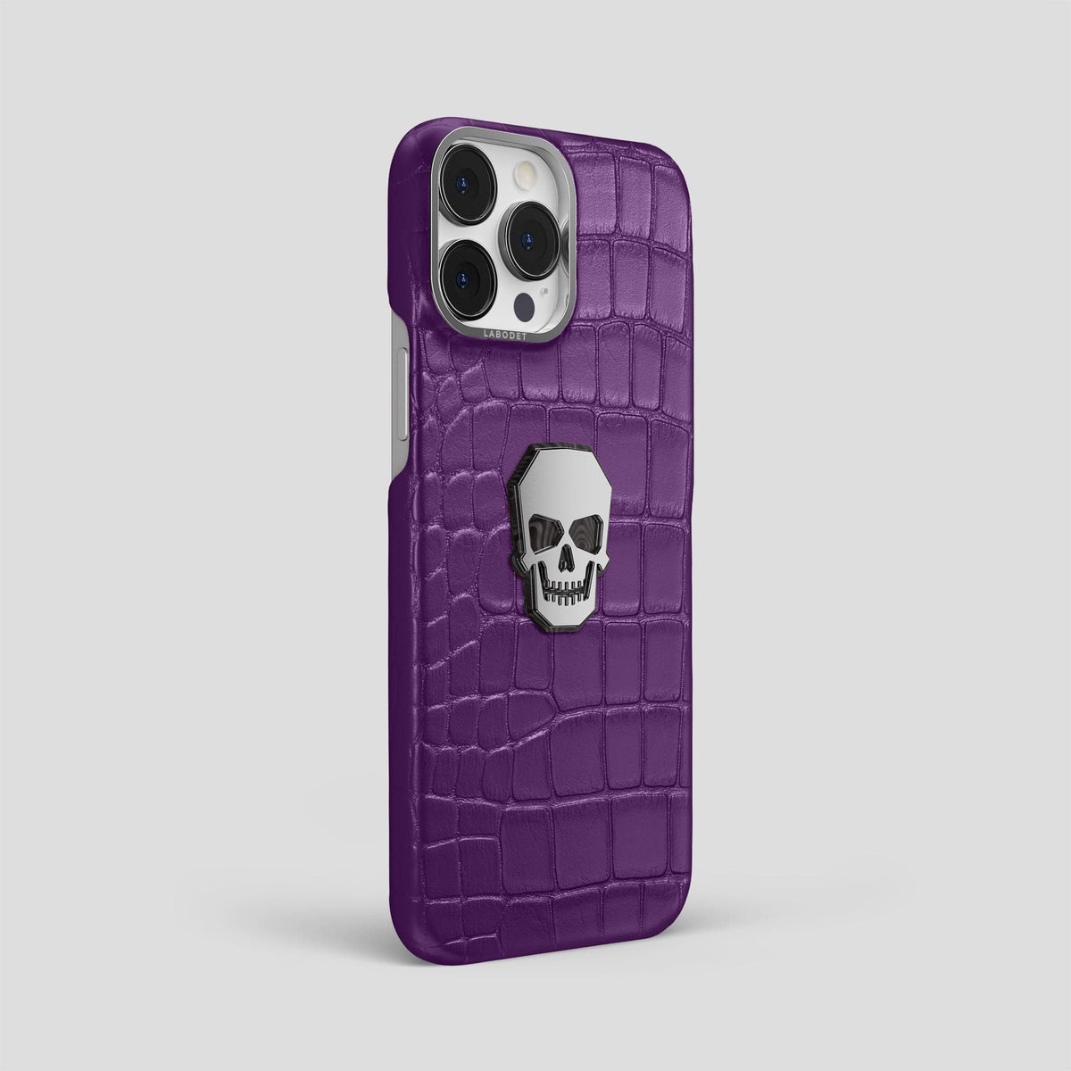 Purple iPhone 15 Pro Max Classic Case With Titanium Skull Alligator with Steel Metal -2 | Purple-Steel