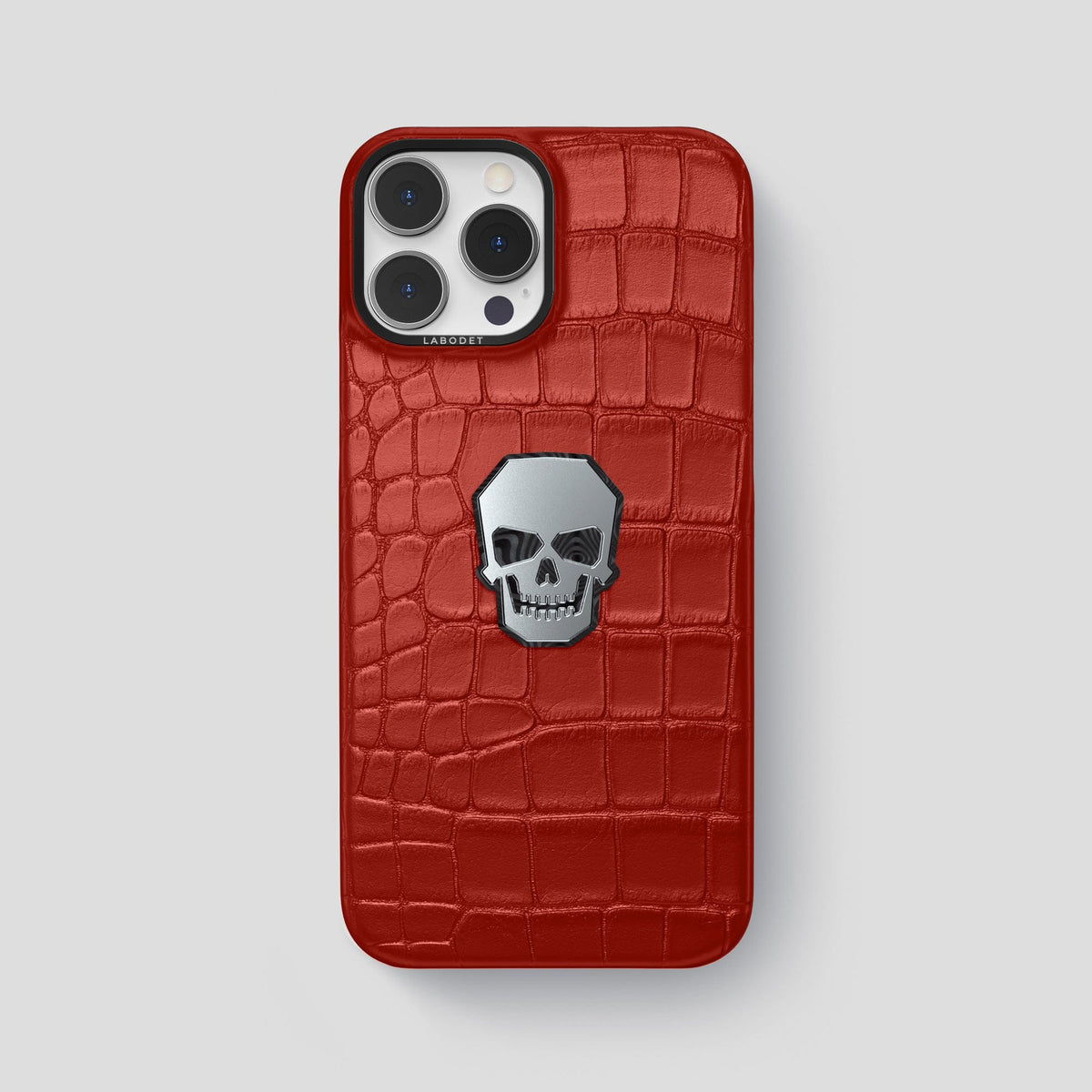 Red iPhone 15 Pro Max Classic Case With Titanium Skull Alligator with Black Metal -1 | Red-Black