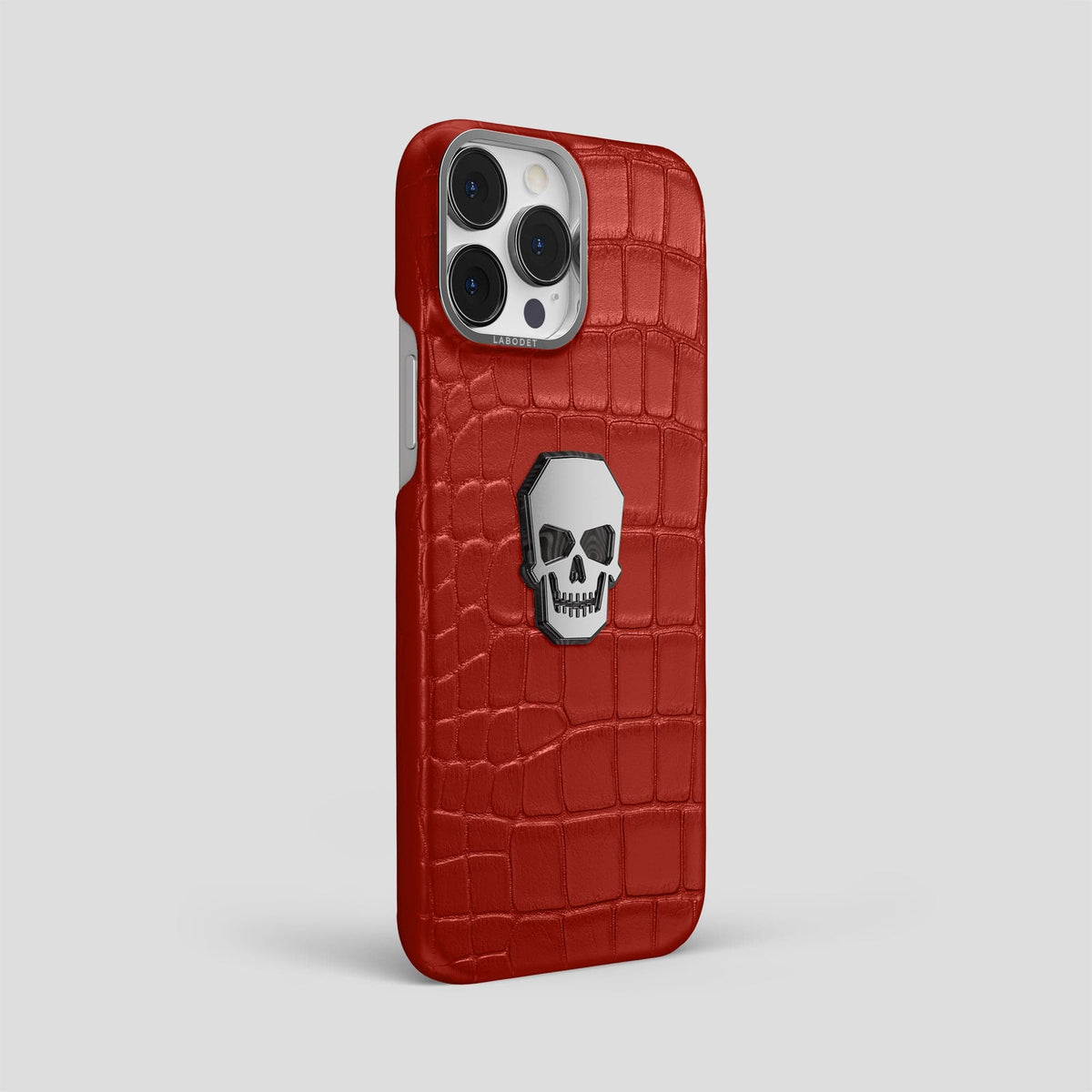 Red iPhone 15 Pro Max Classic Case With Titanium Skull Alligator with Steel Metal -2 | Red-Steel