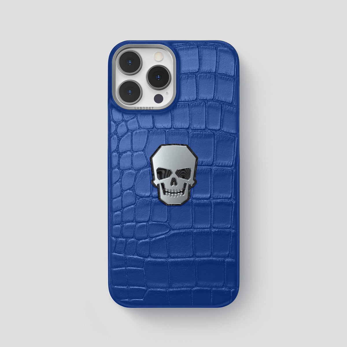 Royal Blue iPhone 15 Pro Max Classic Case With Titanium Skull Alligator with Steel Metal -1 | Royal-Blue-Steel