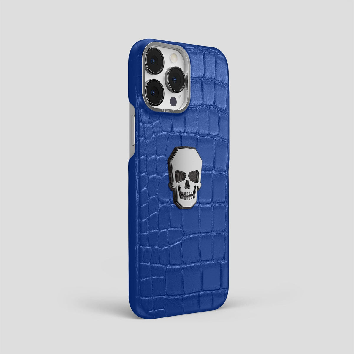 Royal Blue iPhone 15 Pro Max Classic Case With Titanium Skull Alligator with Steel Metal -2 | Royal-Blue-Steel