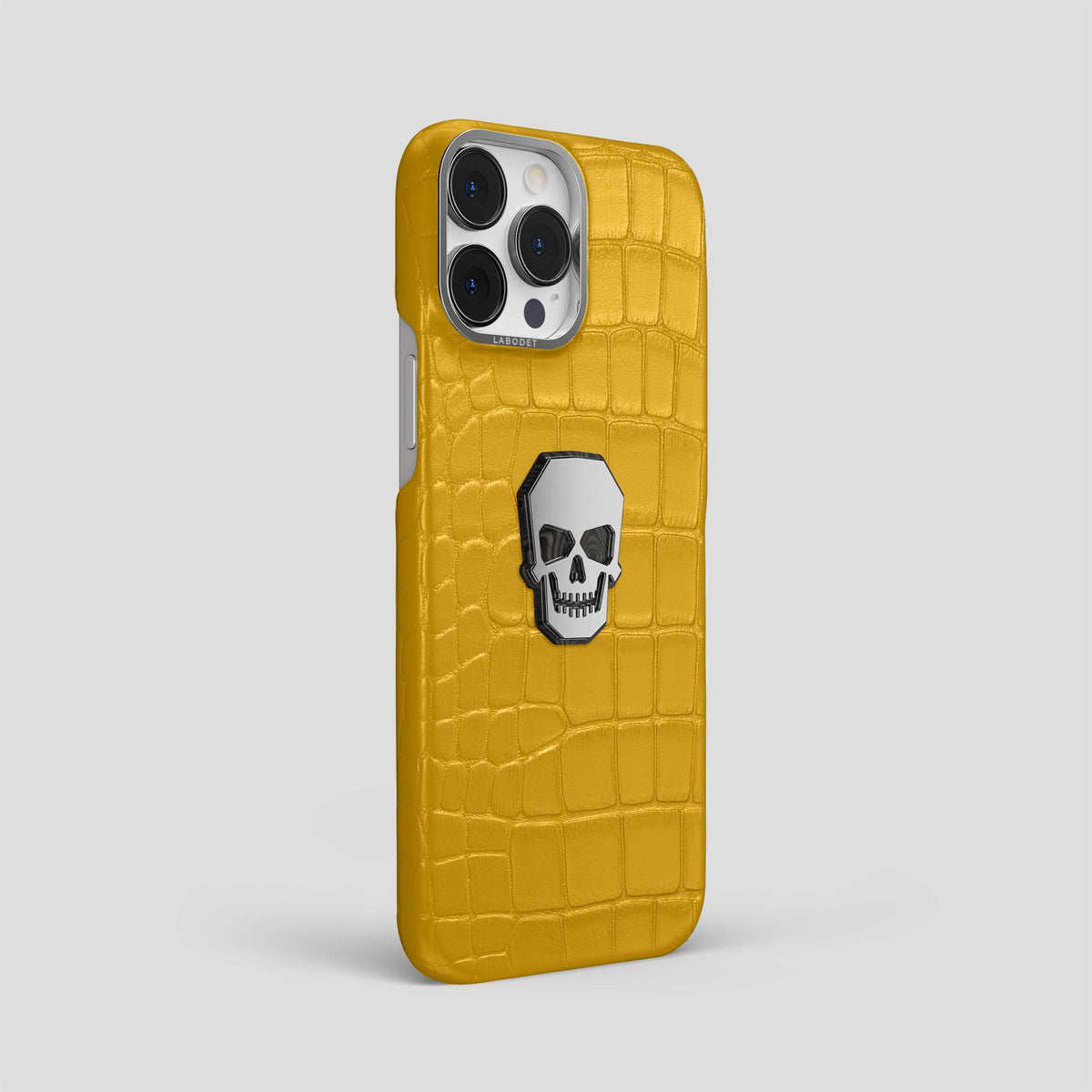 Yellow iPhone 15 Pro Max Classic Case With Titanium Skull Alligator with Steel Metal -2 | Yellow-Steel