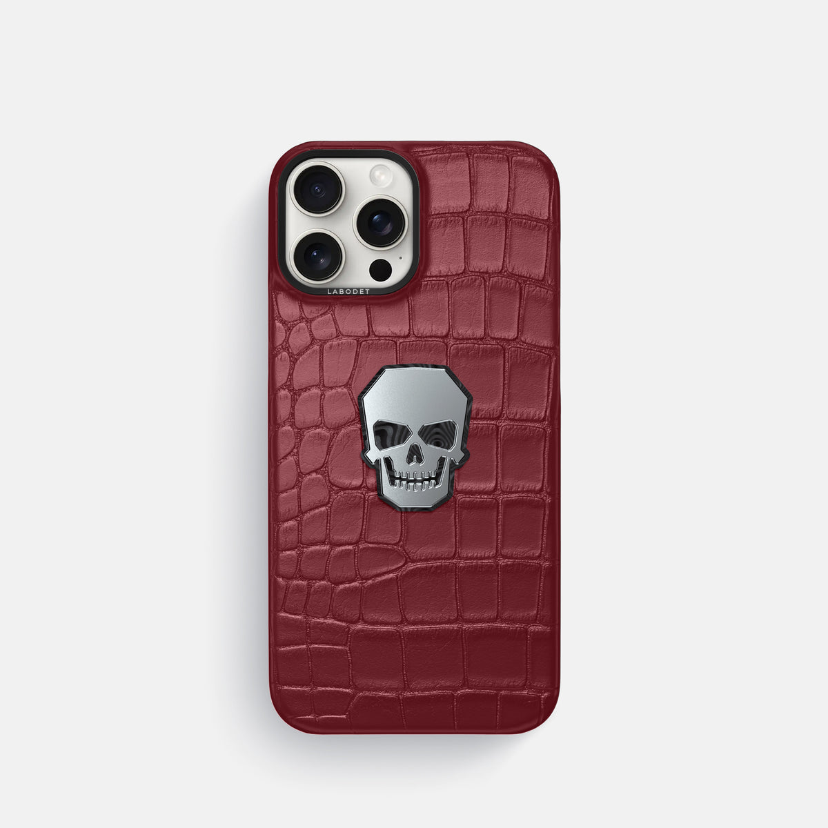 Burgundy iPhone 16 Pro Classic Case Alligator with Black Metal -1 | Burgundy-Black