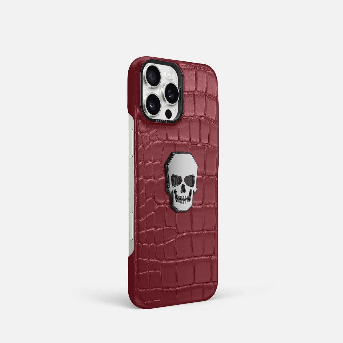 Burgundy iPhone 16 Pro Classic Case Alligator with Black Metal -2 | Burgundy-Black
