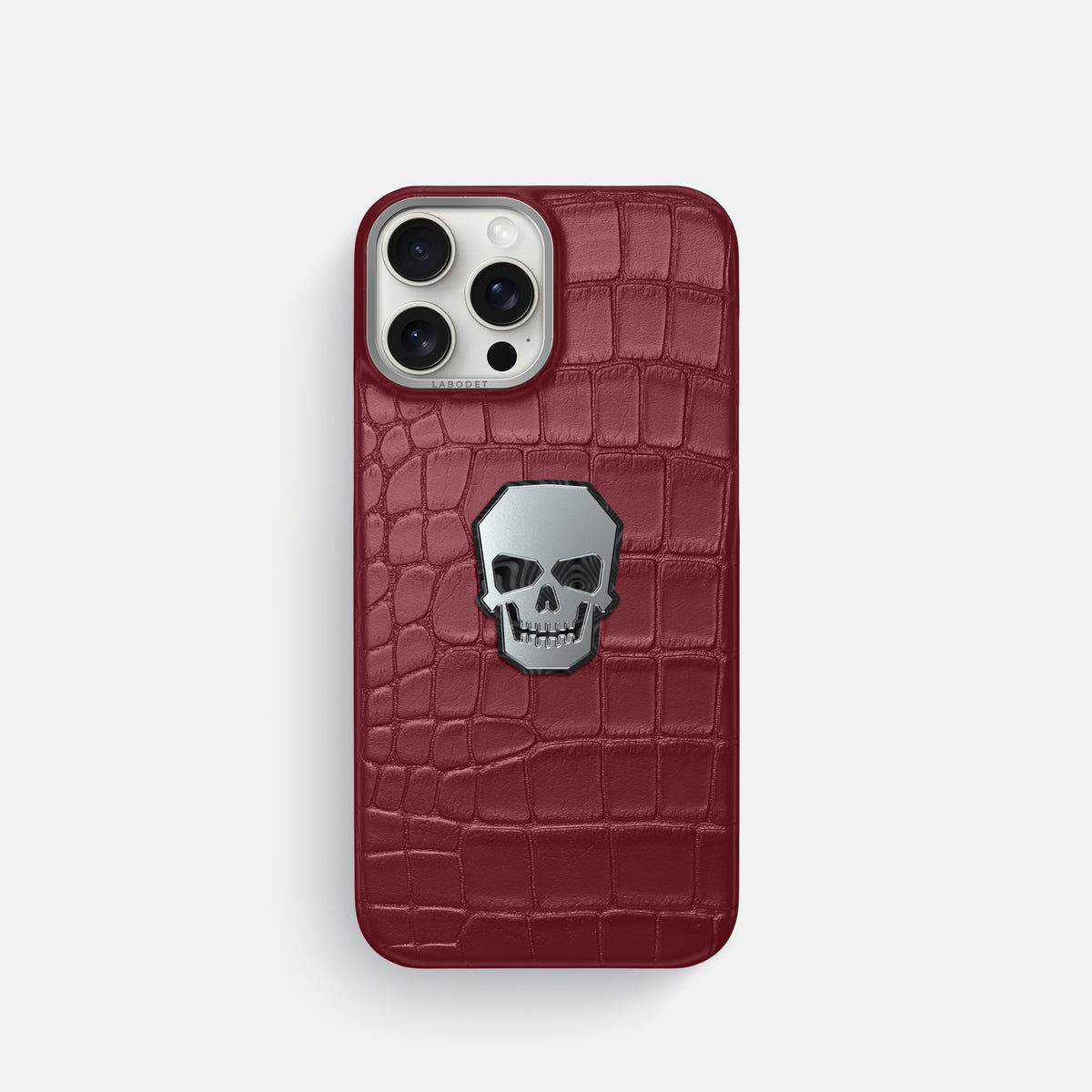 Burgundy iPhone 16 Pro Classic Case Alligator with Steel Metal -1 | Burgundy-Steel