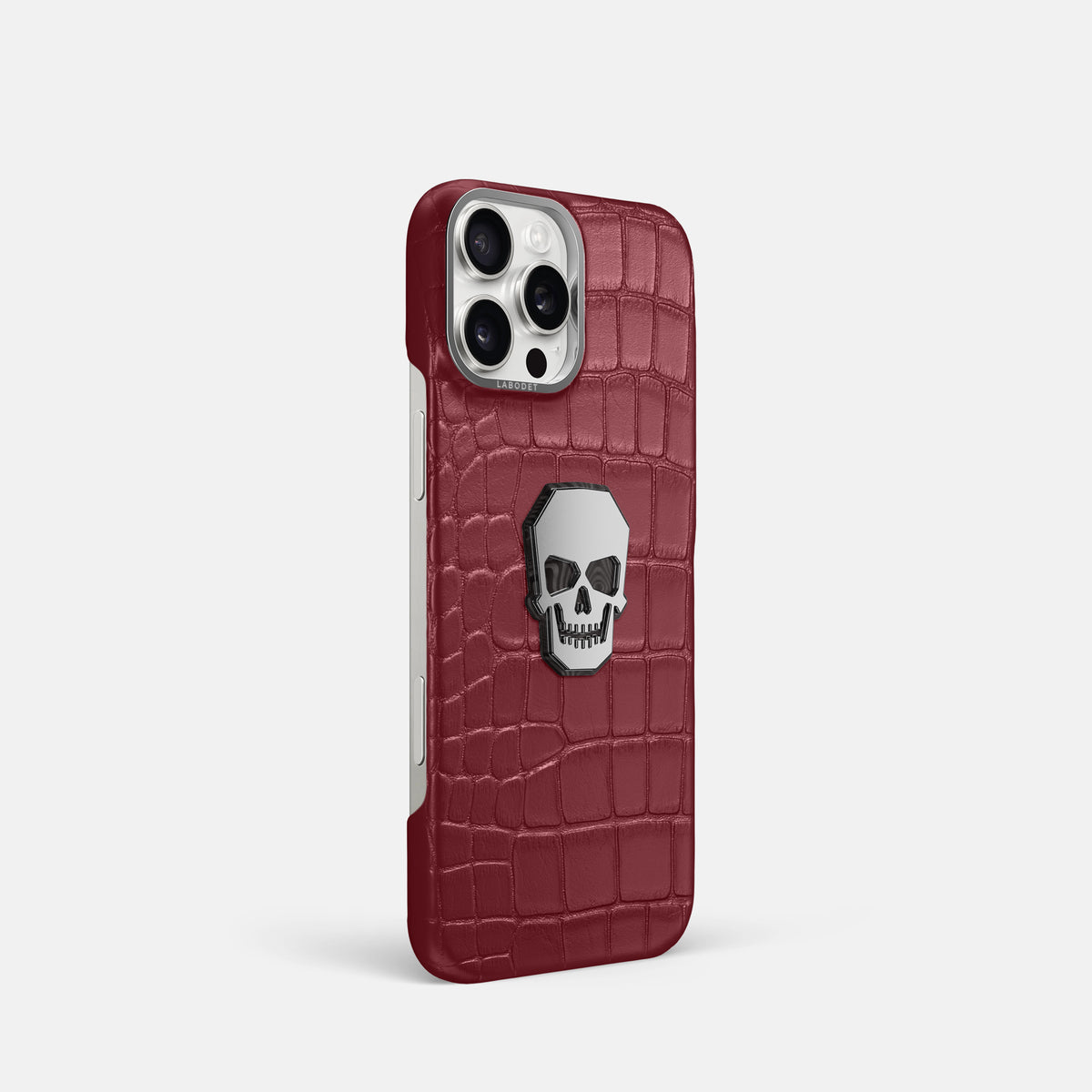 Burgundy iPhone 16 Pro Classic Case Alligator with Steel Metal -2 | Burgundy-Steel