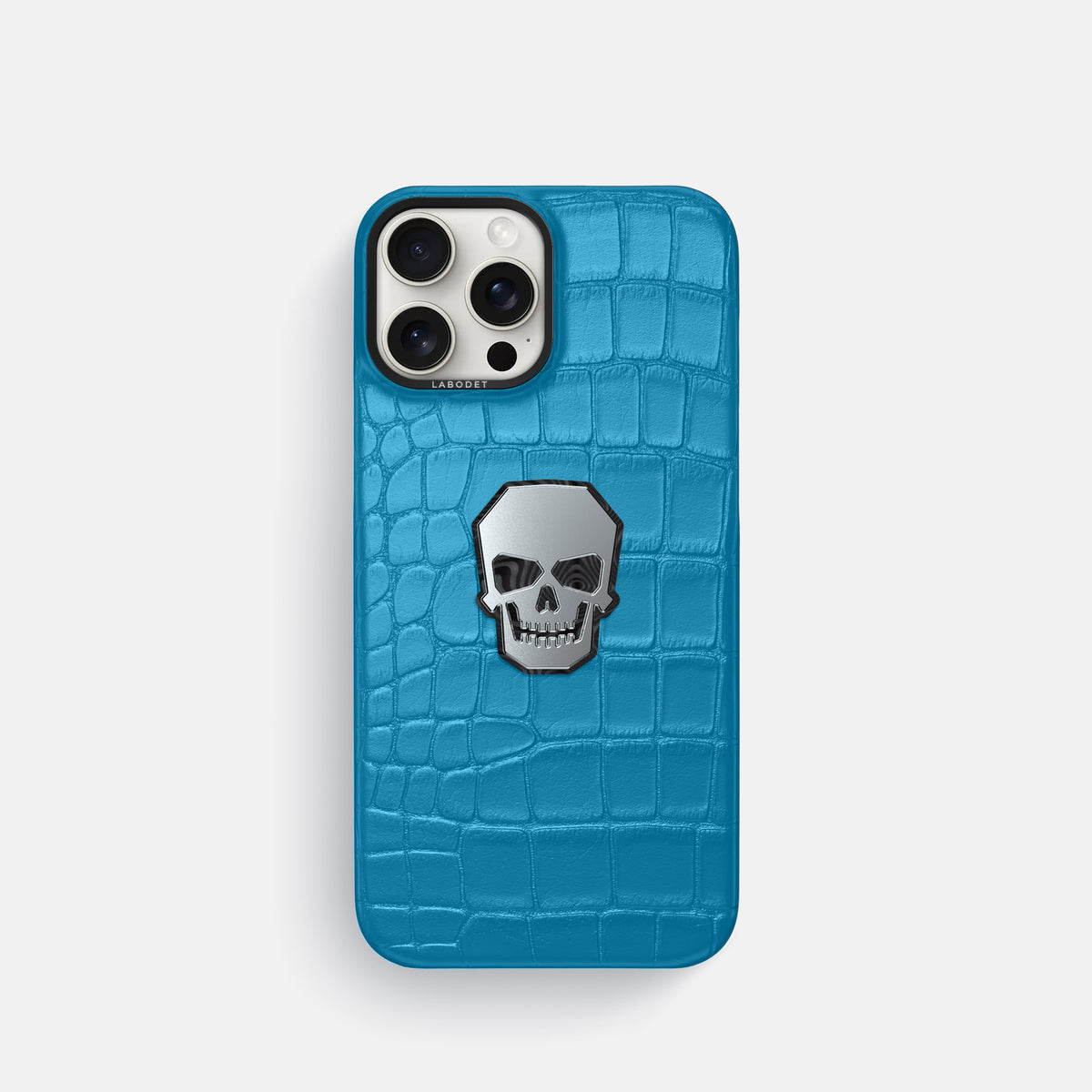 Curaçao-Blue iPhone 16 Pro Classic Case Alligator with Black Metal -1 | Curaçao-Blue-Black