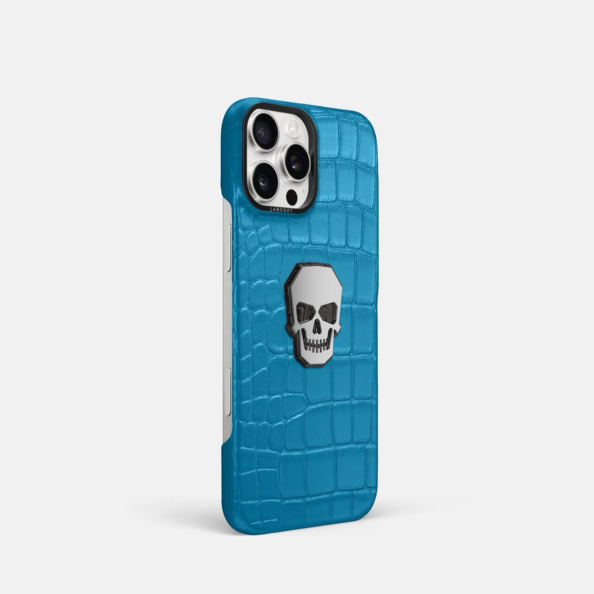 Curaçao-Blue iPhone 16 Pro Classic Case Alligator with Black Metal -2 | Curaçao-Blue-Black
