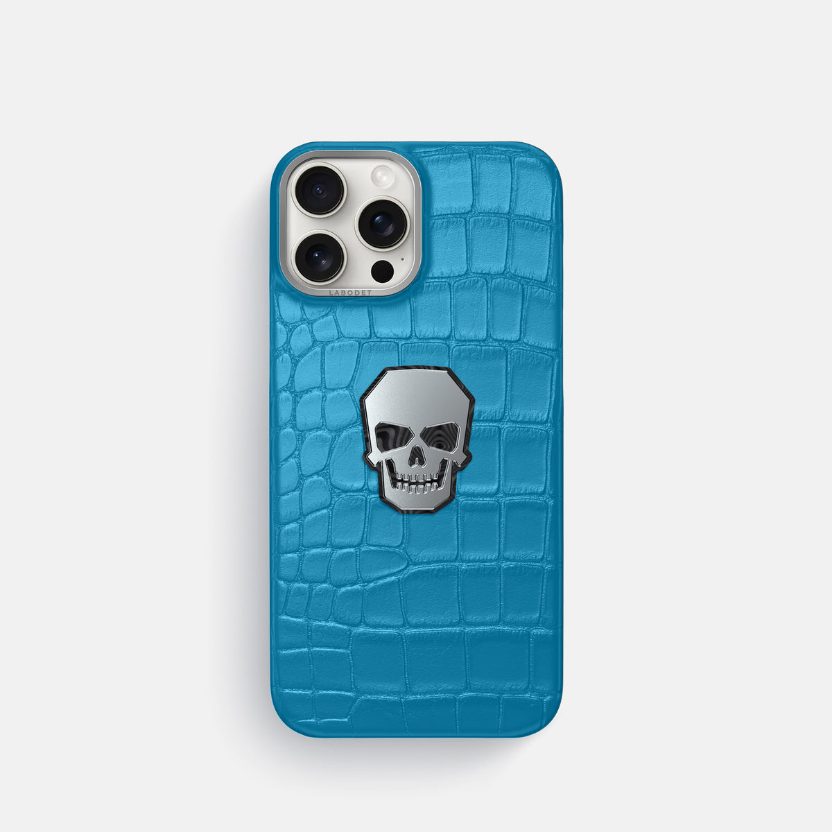 Curaçao-Blue iPhone 16 Pro Classic Case Alligator with Steel Metal -1 | Curaçao-Blue-Steel
