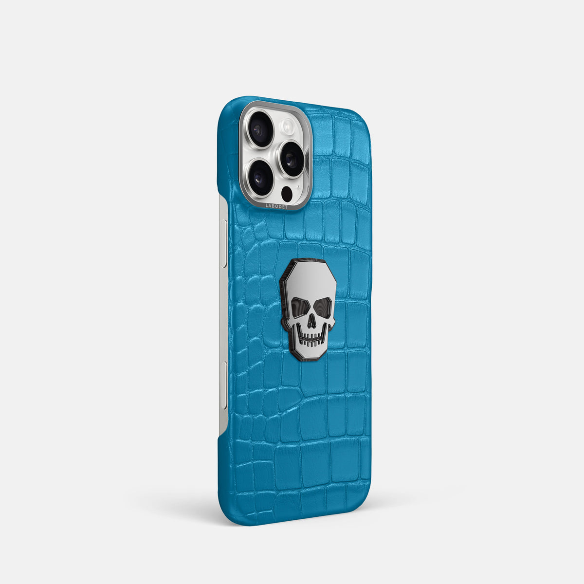 Curaçao-Blue iPhone 16 Pro Classic Case Alligator with Steel Metal -2 | Curaçao-Blue-Steel