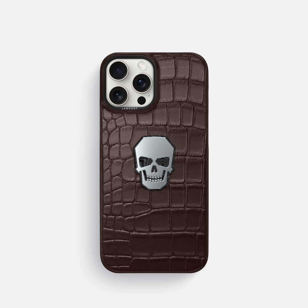 Dark-Brown iPhone 16 Pro Classic Case Alligator with Black Metal -1 | Dark-Brown-Black