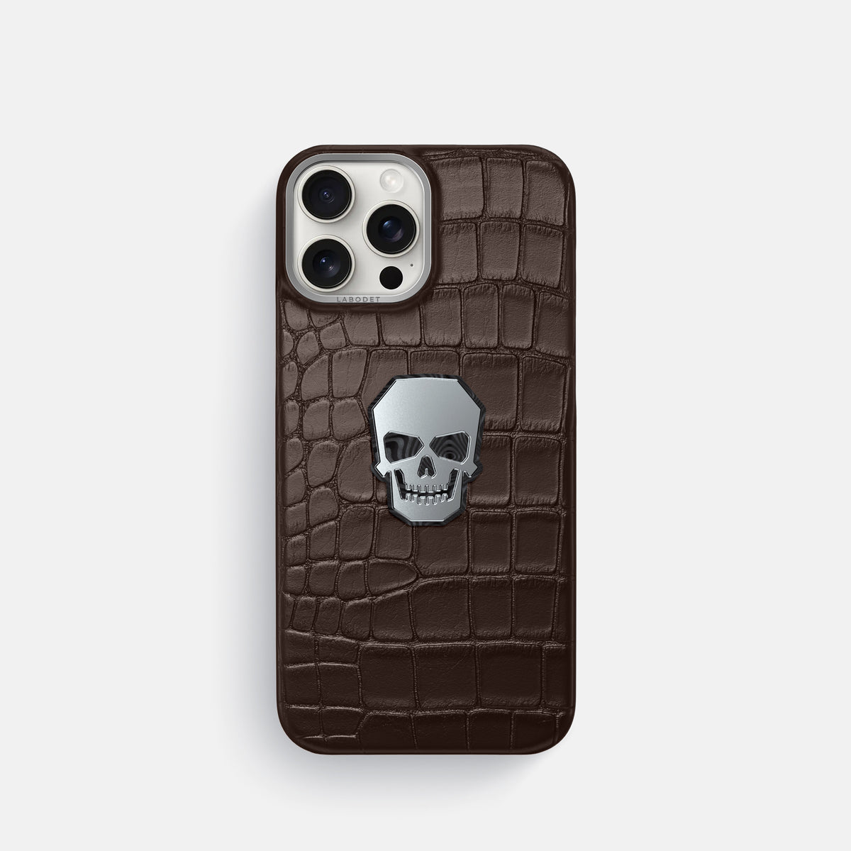 Dark-Brown iPhone 16 Pro Classic Case Alligator with Steel Metal -1 | Dark-Brown-Steel