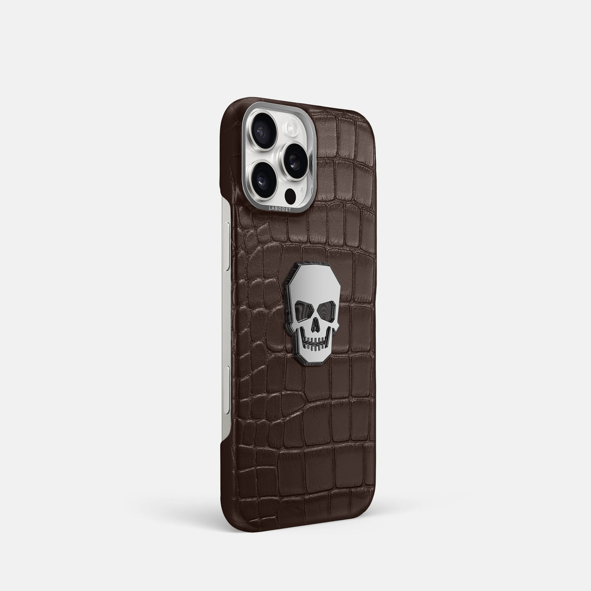 Dark-Brown iPhone 16 Pro Classic Case Alligator with Steel Metal -2 | Dark-Brown-Steel