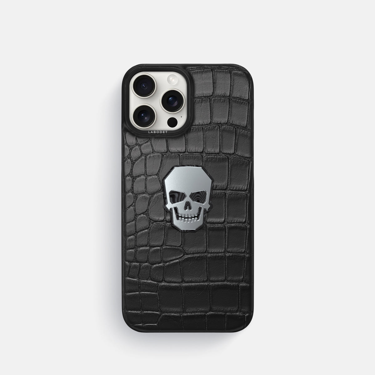 Black iPhone 16 Pro Classic Case Alligator with Black Metal -1 | Black-Black