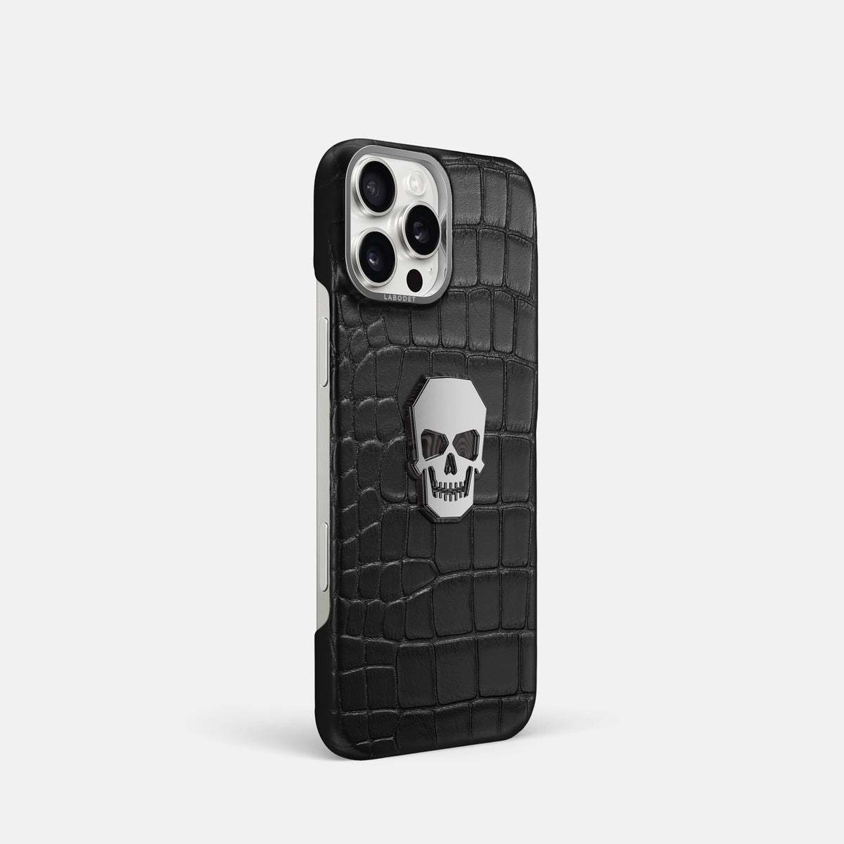 Black iPhone 16 Pro Classic Case Alligator with Steel Metal -2 | Black-Steel