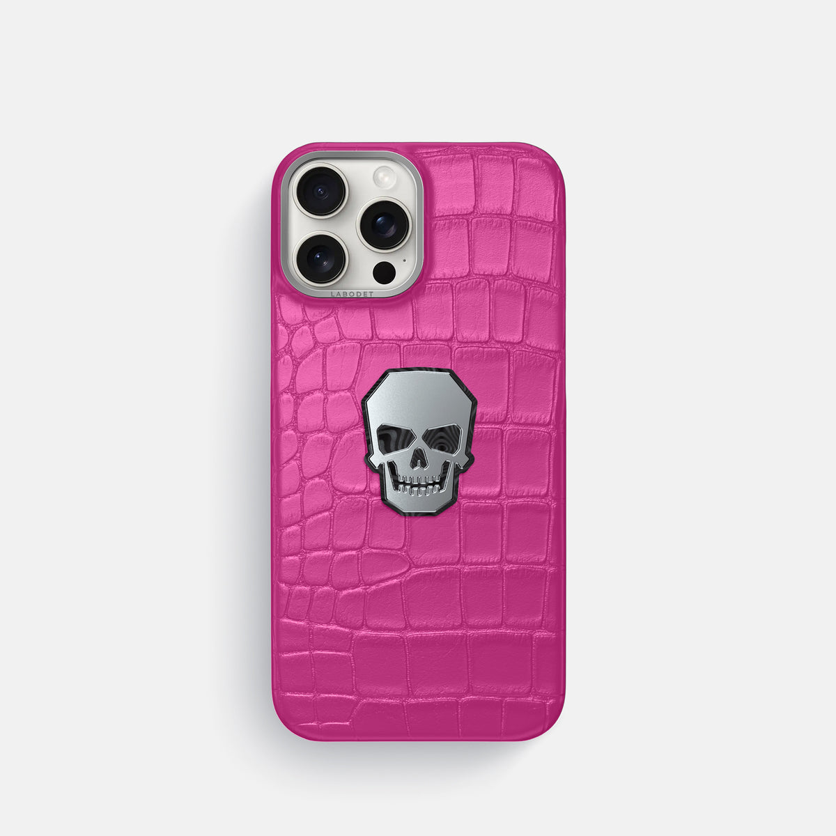 Fuchsia iPhone 16 Pro Classic Case Alligator with Steel Metal -1 | Fuchsia-Steel