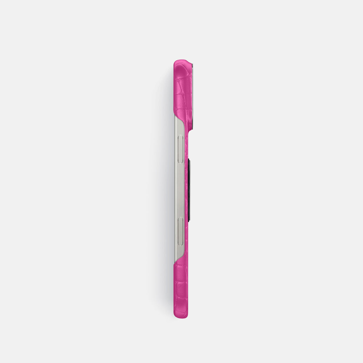 Fuchsia iPhone 16 Pro Classic Case Alligator with Steel Metal -3 | Fuchsia-Steel
