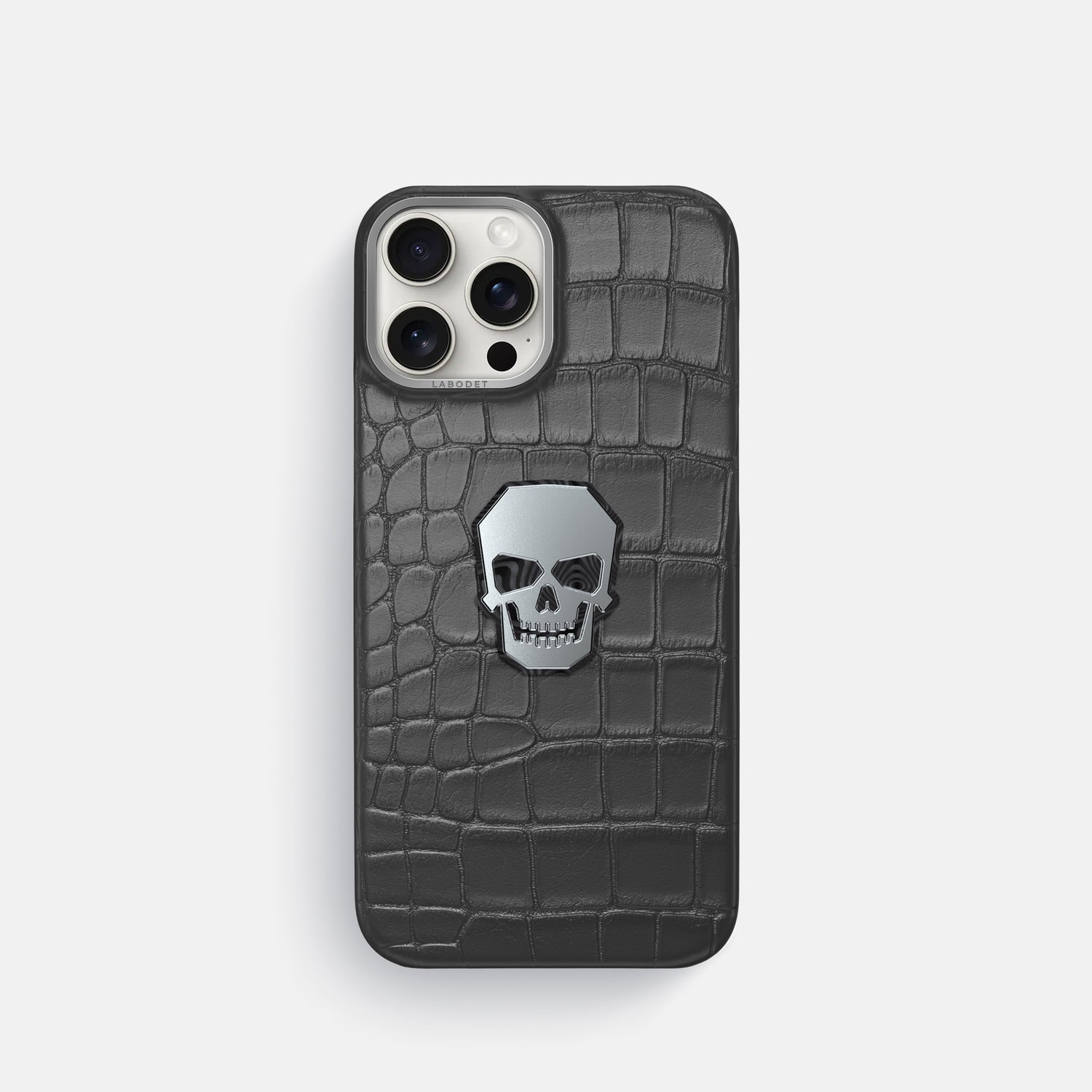 Grey iPhone 16 Pro Classic Case Alligator with Steel Metal -1 | Grey-Steel