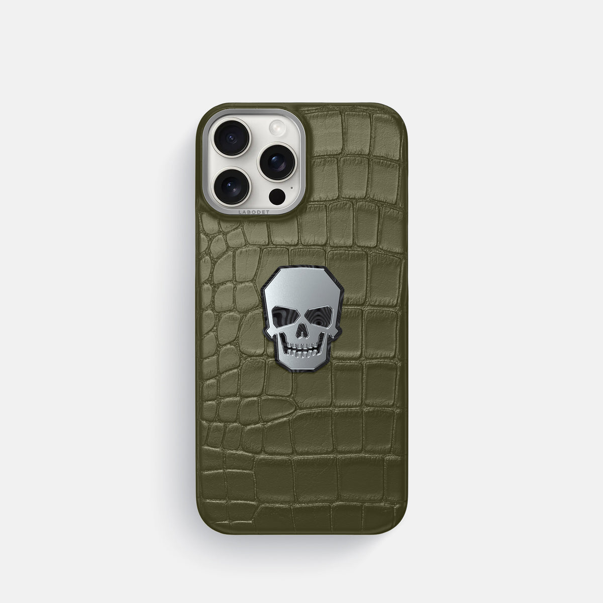 Kaki-Green iPhone 16 Pro Classic Case Alligator with Steel Metal -1 | Kaki-Green-Steel