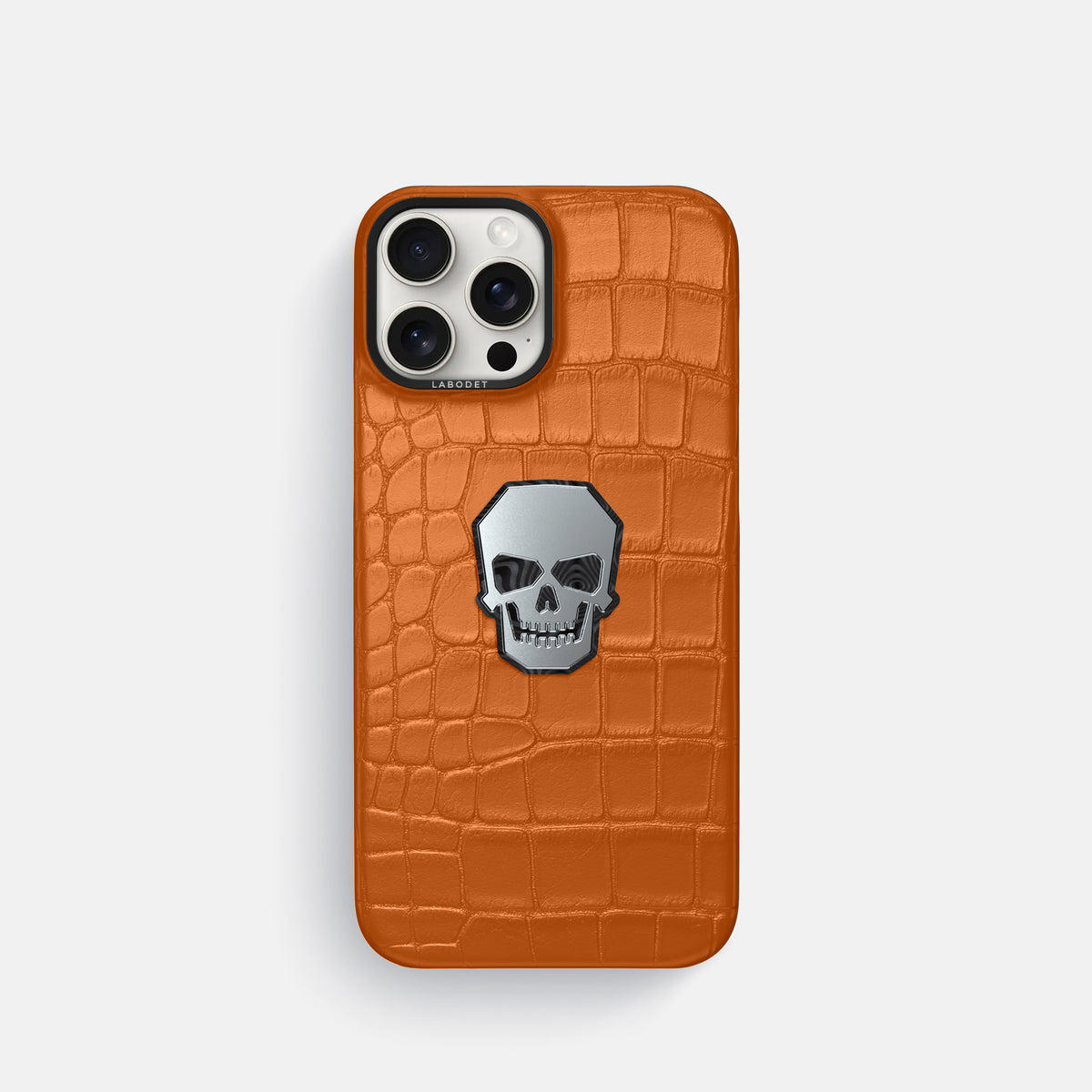 Orange iPhone 16 Pro Classic Case Alligator with Black Metal -1 | Orange-Black